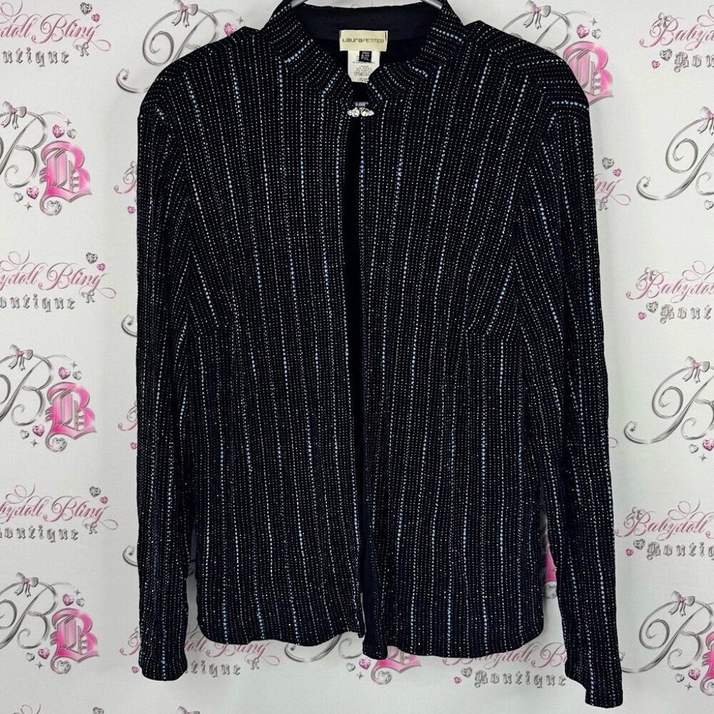 Laura petites sparkly cardigan top Elegant Black and Blue Pinstripe Blazer